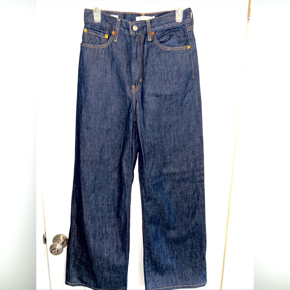 Levis Premium Jeans Womens Size 28 Ribcage Wide Leg High Rise Dark Wash